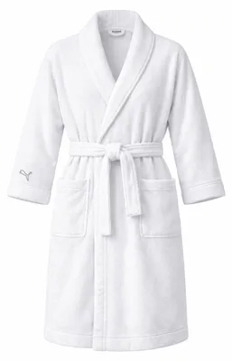Produktbild von Puma Uni Bademantel Morgenmantel Damen Herren Frottee 100% Baumwolle, Farbe:White, Bekleidungsgröße:S/M