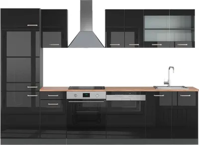 Produktbild von Küchenzeile Vicco R-Line Schwarz Hochglanz/Anthrazit 300 cm , AP Eiche, Model 49550