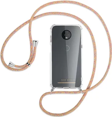 Produktbild von Handykette Backcover-Schutzhülle mit Band (Metall silberfarben) für Motorola Moto Z3 Play - Rainbow