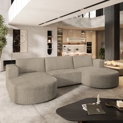 Produktbild von Masseno Ecksofa VEZZO P mit Schlaffunktion U-Form, Sofa mit Bettkasten, Wohnzimmersofa, Couch, Soffa, Bettsofa, Couchgarnitur- Beige, POSO 02