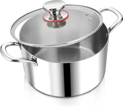 Image de Herogo Casserole en acier inoxydable avec couvercle en verre Ø 24 cm 5,6 L - convient à l'induction