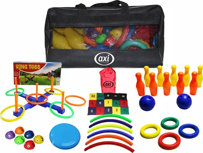 Produktbild von AXI Kids Activity Bag Gartenspielzeug für Kinder mit Tragetasche | Spielzeug für den Garten | U.a. Bean Bags, Kegeln, Ringe werfen