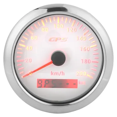 Obrázek produktu pro 3,3palcový GPS otáčkoměr s rychlostním ukazatelem 0–200 km/h, s podsvícením, vodotěsný (IP67), určený pro automobily, lodě, čluny a jachty. Bílý ciferník
