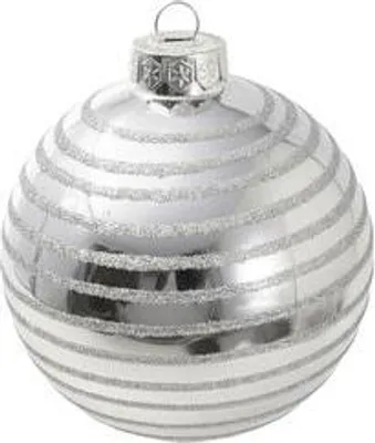 Produktbild von B&S Kugel Glas 8 cm glänzend mit Glitterverzierung | Silber | Glas
