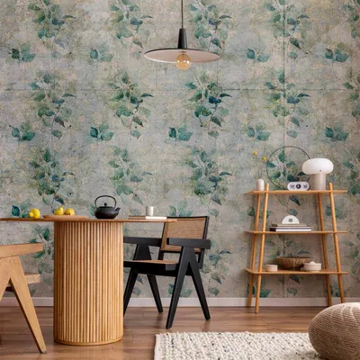 Produktbild von Vlies Fototapete - Mint tones - green leaf bouquets on a retro patterned background 100x70 cm Blätter b-A-10163-a-a