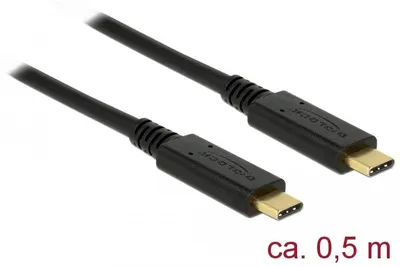 Produktbild von DeLOCK 83042, 0,5 m, USB C, USB C, USB 3.2 Gen 2 (3.1 Gen 2), 10 Gbit/s, Schwarz