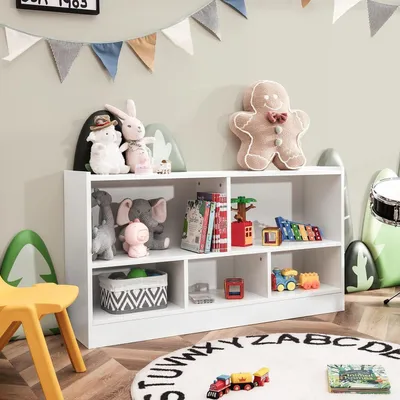 Produktbild von Kinderregal Spielzeugaufbewahrung Bücherregal Holz Weiß 111 x 30 x 61,5 cm