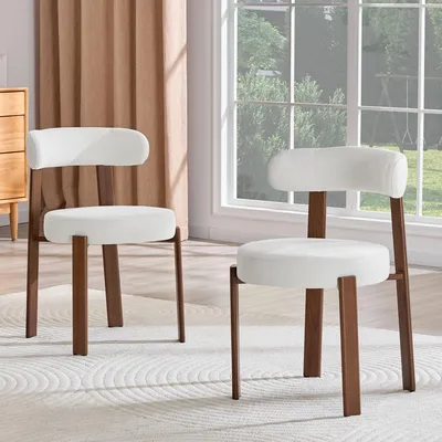 Produktbild von MODFU Polsterstuhl 2-teiliges Set Gebogene Rückenlehne Esszimmerstuhl Ergonomische Rückenlehne Stabile Metallbeine Für Esszimmer Weiß