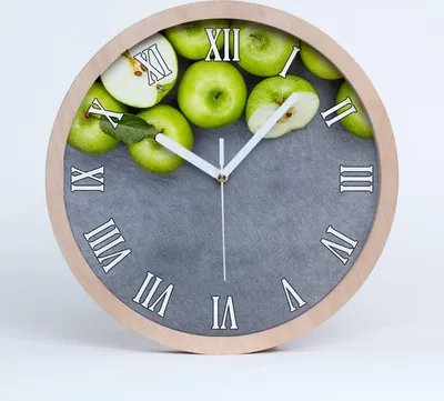 Produktbild von Holzuhr 25fi cm wanduhr - weiße Spitzen - grüne Äpfel