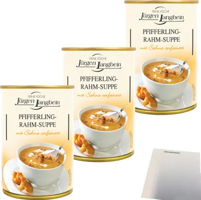 Produktbild von Jürgen Langbein Pfifferling-Rahm-Suppe mit Sahne verfeinert 3er Pack (3x400ml Dose) + usy Block