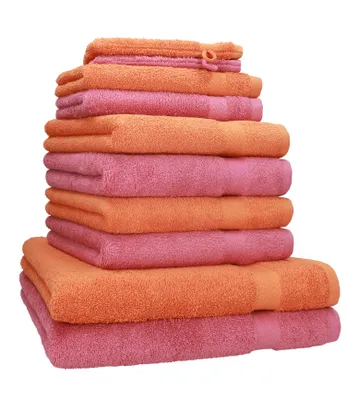 Produktbild von Betz 10-tlg. Handtuch-Set PREMIUM 2 Duschtücher 4 Handtücher 2 Gästetücher 2 Waschhandschuhe  Farbe:  orange & altrosa