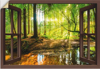 Produktbild von ARTland Wandbild, selbstklebend Fensterblick - Wald mit Bach Größe: 70x50 cm