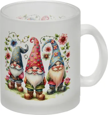 Produktbild von Gartenzwerge mit Blumen Glas Tasse