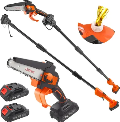 Immagine prodotto di Potatore/sega per rami 2 in 1 - Telescopico, senza spazzole, batteria da 18 V, mini motosega, lunghezza regolabile, batteria inclusa - Arancione