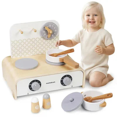 Obrázek produktu pro Dřevěná dětská kuchyňka – Montessori kuchyňská sada – Skládací – Vzdělávací – Pro hraní rolí – S příslušenstvím – Pro děti ve věku 3–6 let