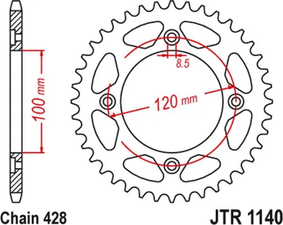 Obrázok produktu pre Reťazové koleso JT Sprockets, rozmer 428, 54 zubov
