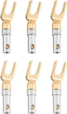Image de 6 connecteurs de câble d'enceinte dorés à 45 degrés