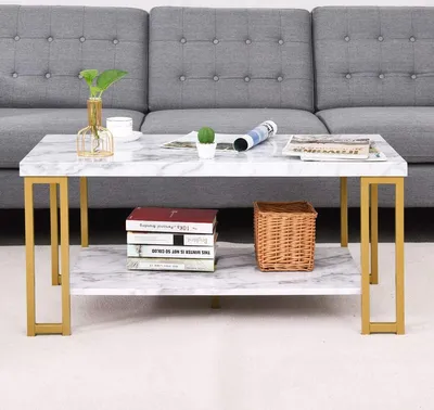 Produktbild von COSTWAY Couchtisch, Beistelltisch mit Ablage, Retro Sofatisch, Modern Anstelltisch, Konsolentisch Kaffeetisch Balkontisch Wohnzimmertisch Blumentisch Rechteckig 100x49,5x45cm