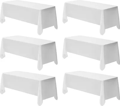 Immagine prodotto di SucceBuy 6 x tovaglia 1778x3048 mm, protezione riutilizzabile per tavoli, tovaglia in poliestere lavabile in lavatrice per feste, matrimoni, banchetti e altri eventi, bianco