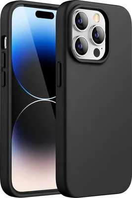 A black silicone phone case is shown next to a smartphone.