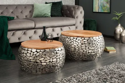 Obrázok produktu pre Konferenčný stôl 41433 2-Set Aluminium Silver/ Drevo Acacia