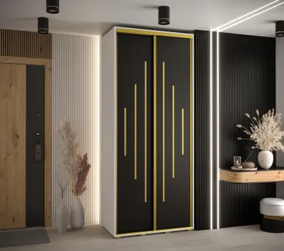 Produktbild von Kleiderschrank ASIRI 12 - 120/60 cm, weiß/schwarz/gold