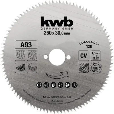 Immagine prodotto di lama circolare kwb 250 x 30 mm,  Germany, taglio fine e preciso, lama adatta per pannelli in legno, legno profilato e legno dolce