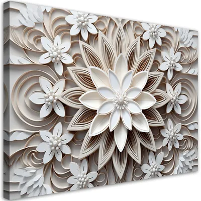 Produktbild von Leinwandbild für Schlafzimmer 3D-Blumen 100x70 Feeby Weiß bild für die wand bereit zum aufhängen