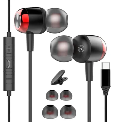 Obrázek produktu pro Sluchátka s USB-C konektorem a kabelem, kompatibilní s modely 17, 16, 15 Pro Max. Barva: černá