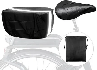 Productafbeelding van Ibenzoa® Fietsbeschermingsset – Zwart, waterafstotende mand- en zadelhoezen met reflecterende strepen, verstelbare banden, geschikt voor stads-, trekking- en mountainbikes