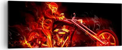 Produktbild von Bild auf Leinwand - Leinwandbild - Flammen Motorrad Skelett - 140x50cm - Wand Bild - Wanddeko - Leinwanddruck - Bilder - Kunstdruck - Wanddekoration - Leinwand bilder - Wandkunst - AB140x50-0148
