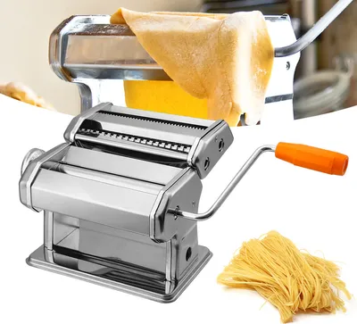 Produktbild von 3-in-1 Edelstahl Nudelmaschine, Nudelschneider mit 2 Klingen und 9 Einstellbare Dicke, Pasta Maker mit Befestigungsklammern, Silber