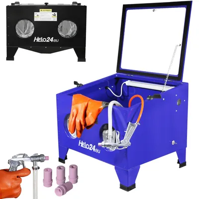 Produktbild von Sandstrahlkabine Sandstrahlgerät Sandstrahler Sandstrahl Waschpinsel 90L blau