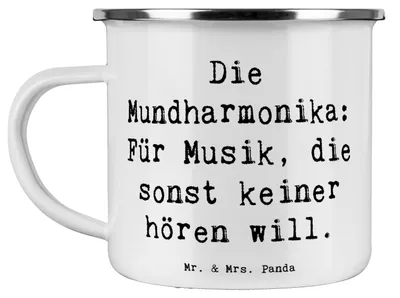 Produktbild von Mr. & Mrs. Panda Teetasse Spruch Musik Mundharmonika - Weiß - Geschenk, Musikinstrument, Folklore, Blasinstrument, Blues, Lernen, becher emaille, Motivtasse, Campingtasse