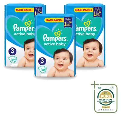Obrázok produktu pre 3 kusy plienok Pampers Active Baby, veľkosť 3, 6–10 kg – balenie