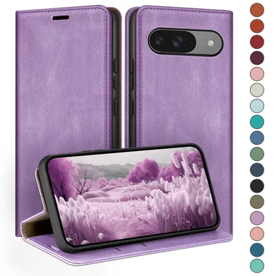 Produktbild von HUOUH für Google Pixel 9 5G/Pixel 9 Pro 6.3" Hülle mit RFID Schutzhülle aus Lederhülle Handyhülle,Kartenfach Leder ständer Handy hülle,360 Grad Schutz Cover für Pixel 9 Klapphülle Case Flieder Lila