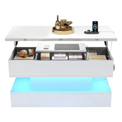 Produktbild von STILVORA Couchtisch mit LED-Beleuchtung,Höhenverstellbarer Sofatisch Wohnzimmertisch mit Steckdose,Beistelltisch Kaffeetisch mit Stauraum,weiß