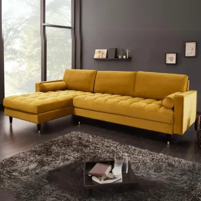 Produktbild von Ecksofa 260cm Ottomane beidseitig COMFORT senfgelb Samt Federkern