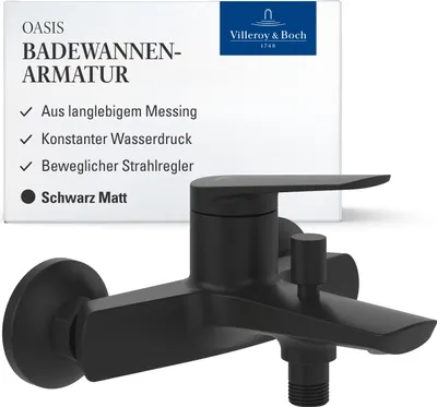 Produktbild von Villeroy & Boch Oasis Badewannenarmatur, Aufputz, Umstellung, Rückflussschutz, Matt Black
