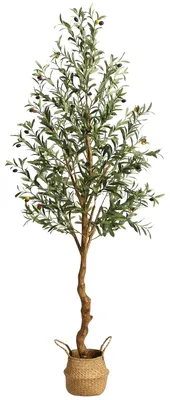Produktbild von Künstlicher Olivenbaum - 180 cm - Realistische Olivenfrüchte - Seidenblätter - Strohübertopf - Für den Innenbereich - 1 Stück