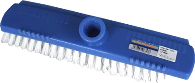 A blue brush head with white bristles is shown against a white background.
