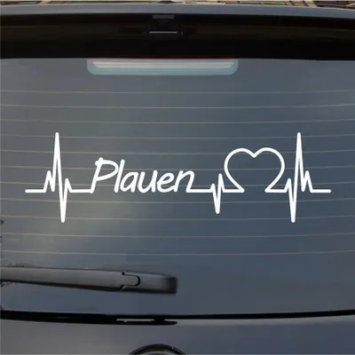 Produktbild von Heckscheibenaufkleber Plauen Herzschlag Puls Stadt Liebe 55x16 cm Weiss Glanz Auto Aufkleber Sticker