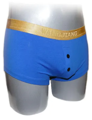 Produktbild von Boxer für Herren, Blau, mit Goldrand, aus 95% Polyamid und 5% Elasthan, Größe L