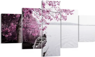 Produktbild von Bild auf Leinwand - Leinwandbild - 5 Teile - See Rosa Bäume - 125x70cm - Wand Bild - Wanddeko - Wandbilder - Leinwanddruck - Bilder - Wanddekoration - Leinwand bilder - Wandbild - EA125x70-4147