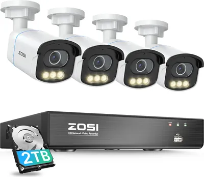 Produktbild von ZOSI 5MP PoE Überwachungskamera Set Aussen, Echte Vollfarbnachtsicht, 8CH 4K 2TB PoE NVR, Personenerkennung, C186 AuroraLux