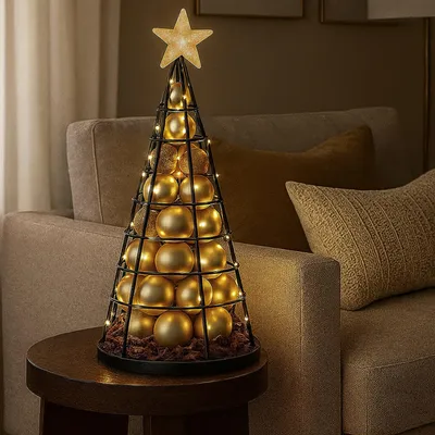 Produktbild von Deko-Baum HWC-O91, Weihnachtsbaum Schmuckbaum Weihnachtsdeko Christbaum zum Beschmücken, Metall 60cm  schwarz