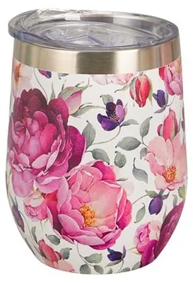 Immagine prodotto di Tazza termica, elegante, ideale come regalo. Modello Kwiaty Royal - Rose di primavera, colore bianco, capacità 330 ml