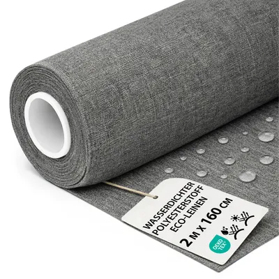Produktbild von Markisenstoff Meterware Polyester Stoff 2 m x 160 cm Grau Leinenoptik