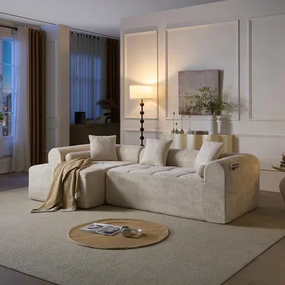 Productafbeelding van Hoekbank, 263 cm, chenille, gecomprimeerd en vacuümverpakt, comfortabel, veelzijdig (beige)
