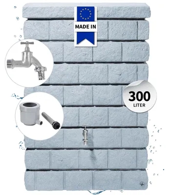 Productafbeelding van GARANTIA ROCKY Junior wandtank complete-set 300 L lightgranite incl. chroom aftapkraan en regenpijp aansluiting